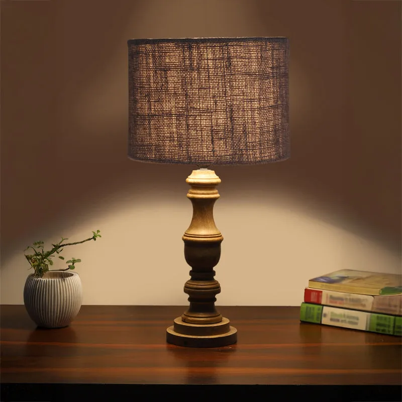 Sienna I Carve Wooden Table Lamp - Grey,Brown media 1