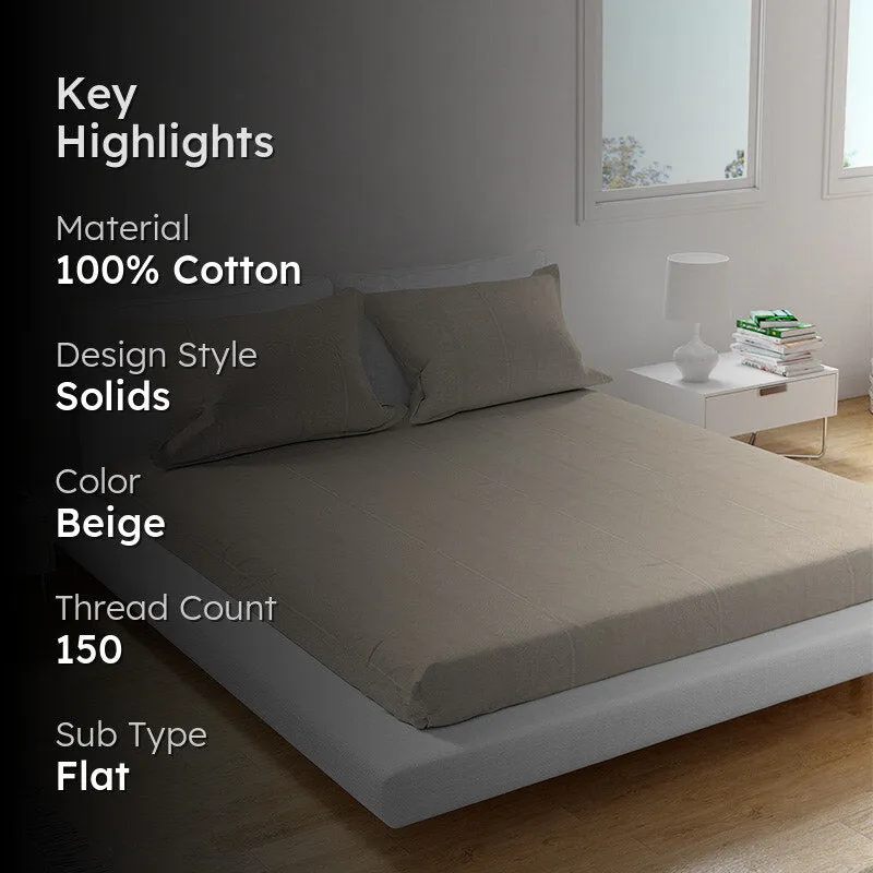 Print Percale Slub Solid Cotton Bedsheet (Sandal Wood) - 150 TC media 2