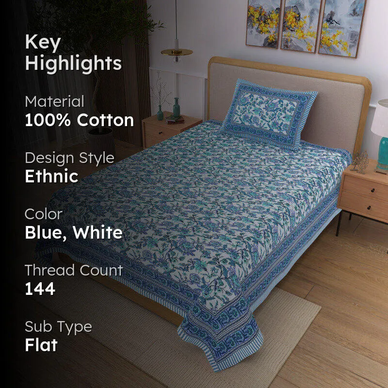Bahaara Jaipuri Cotton Bedsheet (Blue) - 144 TC media 2