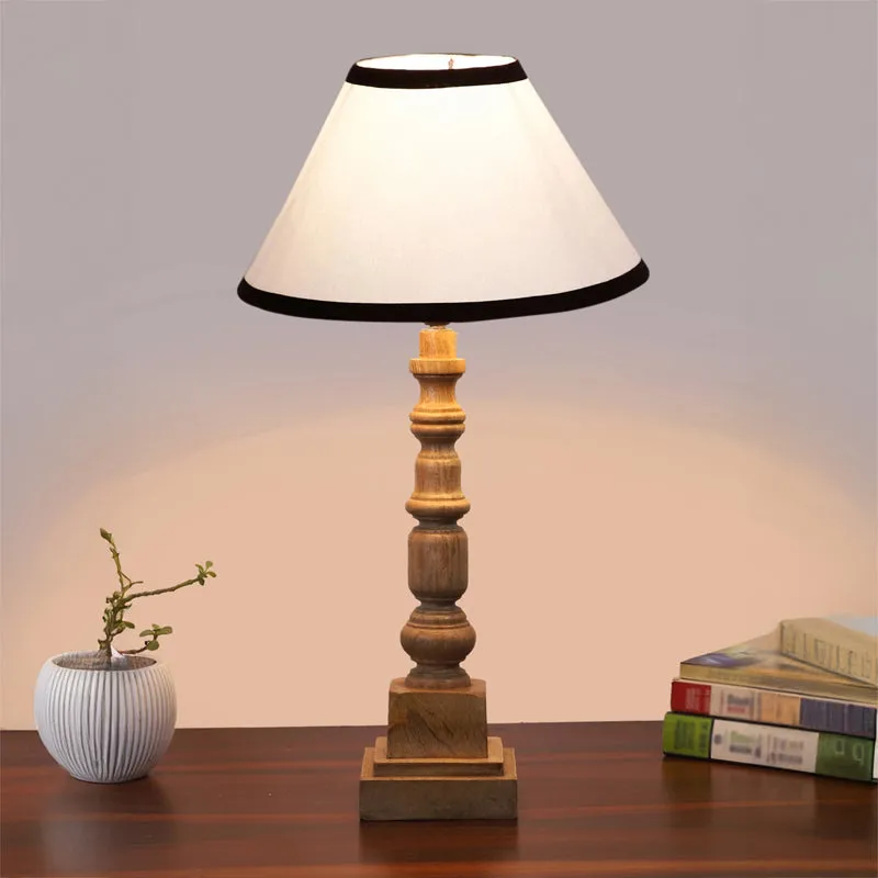 Cotin II Stripe Arbor Wooden Table Lamp - White,Brown media 2