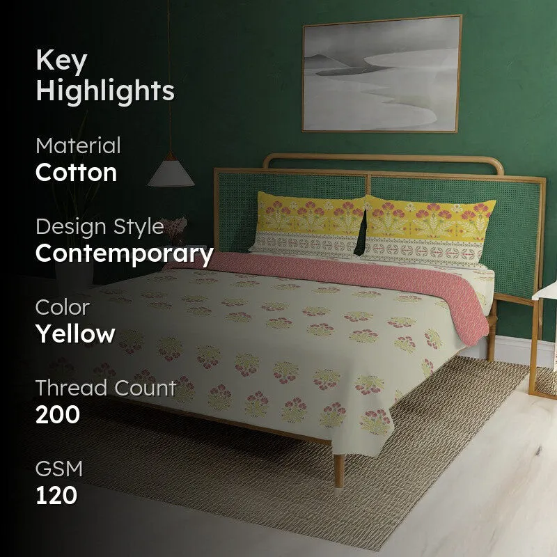 Urban Space Ethnic Yellow Cotton Bedding Set (200 TC) - Four Piece Set - 2