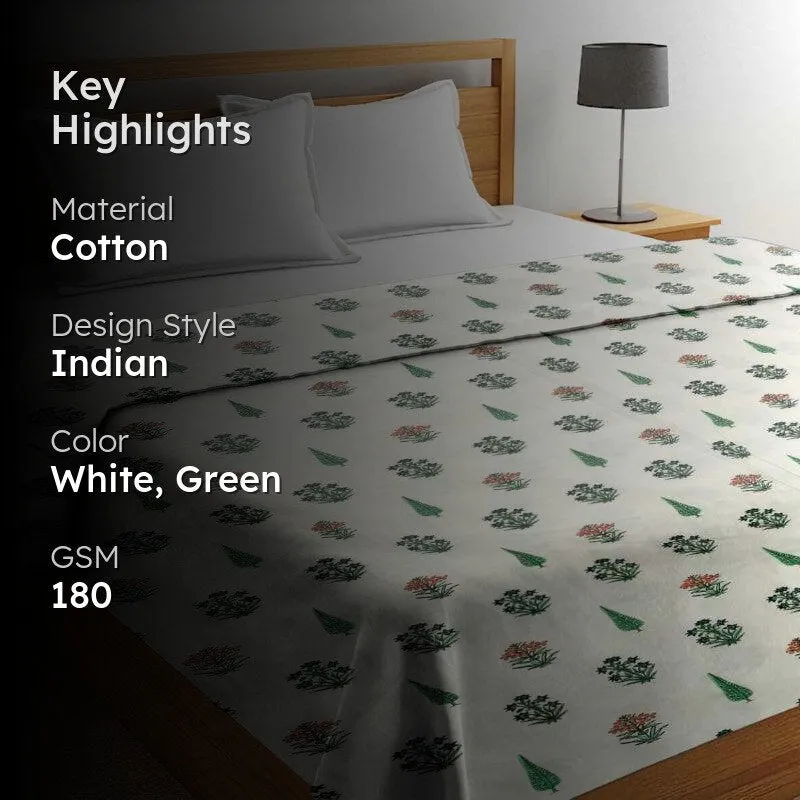 Yajna Floral Reversible Cotton Dohar (Green & White) - 180 GSM media 2