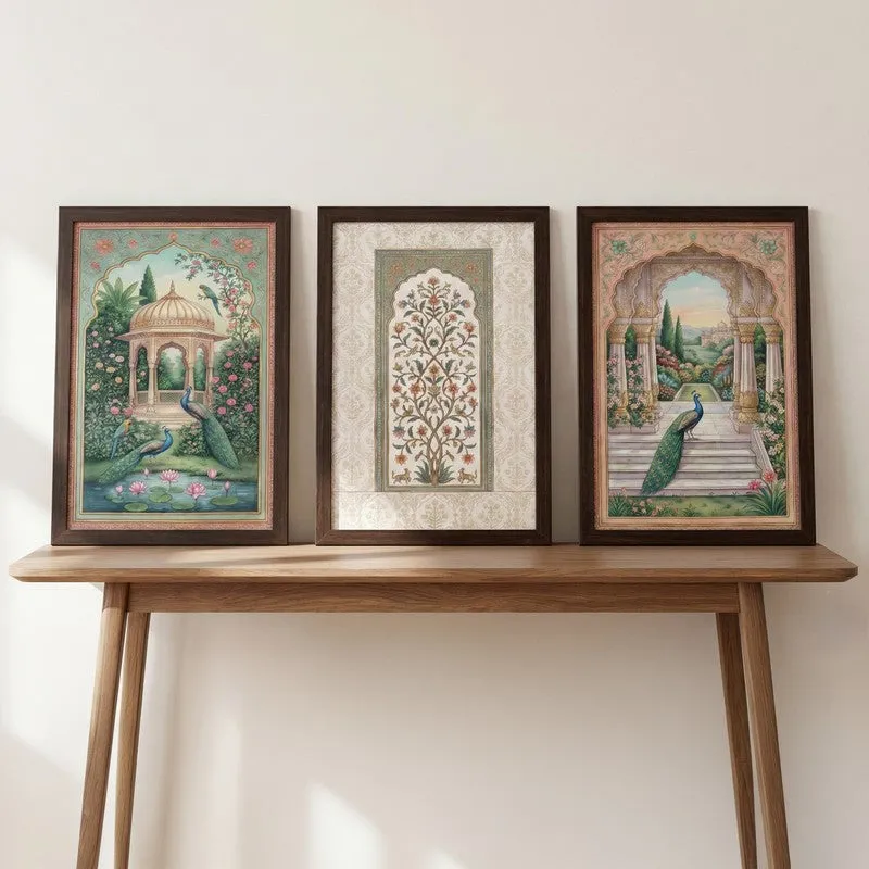 Ornate Arch & Palace Wall Painting With Frame - Set Of Three media 3