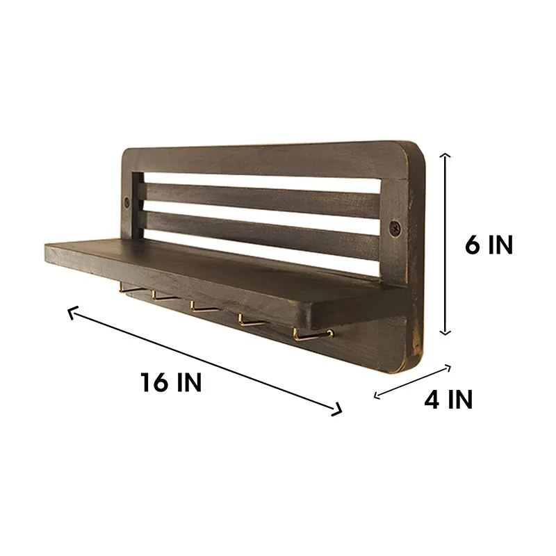 Sairandhri Wooden Wall Shelf Organiser with Key Holders media 6