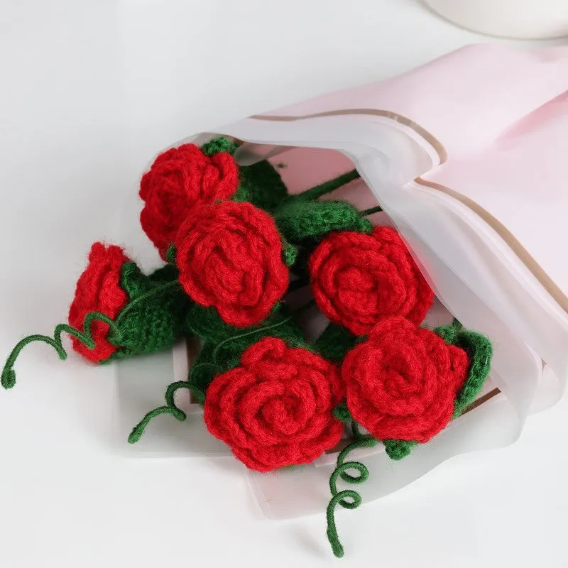 Crochet Handmade Rose Bouquet (Red) - Set Of Six media 6