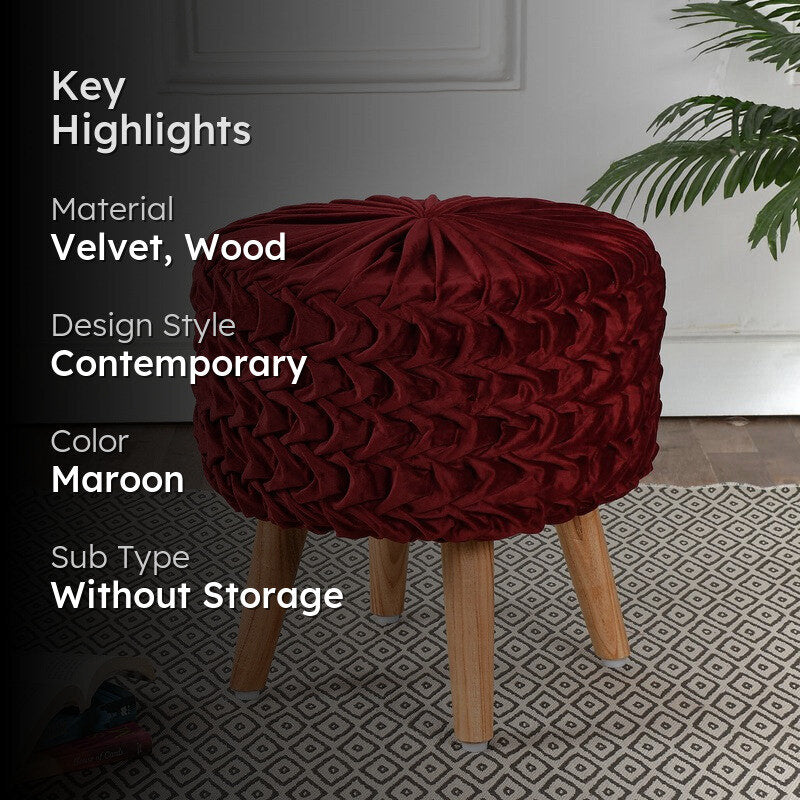 Velora Pleated Velvet Ottoman - Maroon media 2