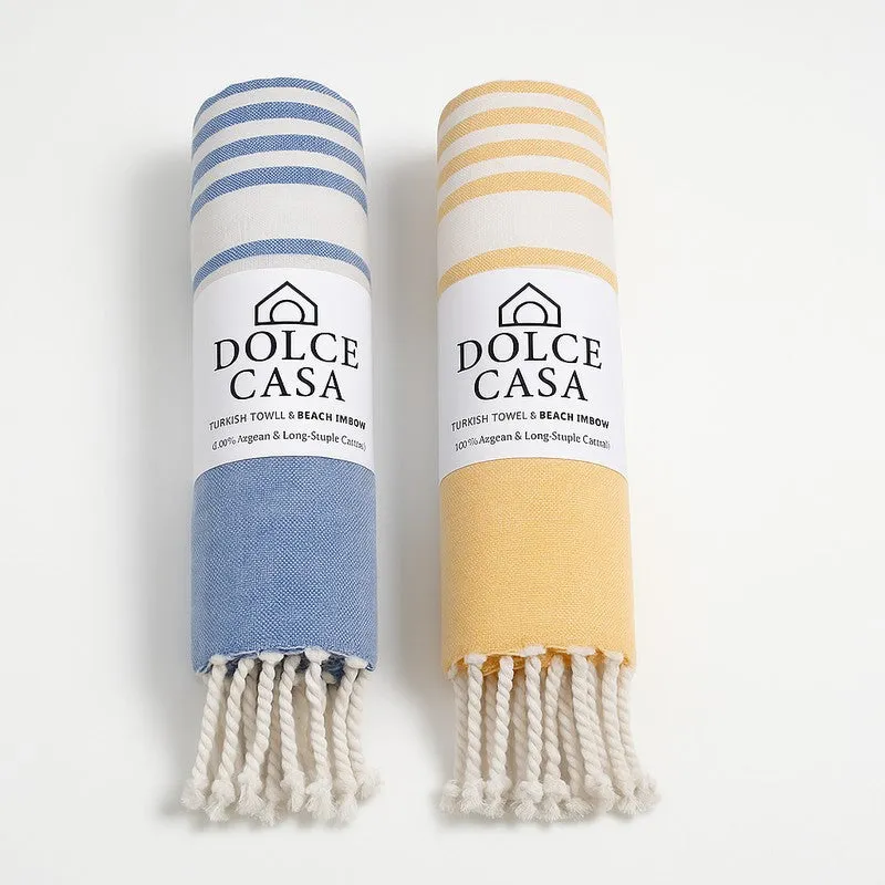 Loomera Striped Cotton Bath Towels (Yellow & Dark Blue) - Set Of Two media 7
