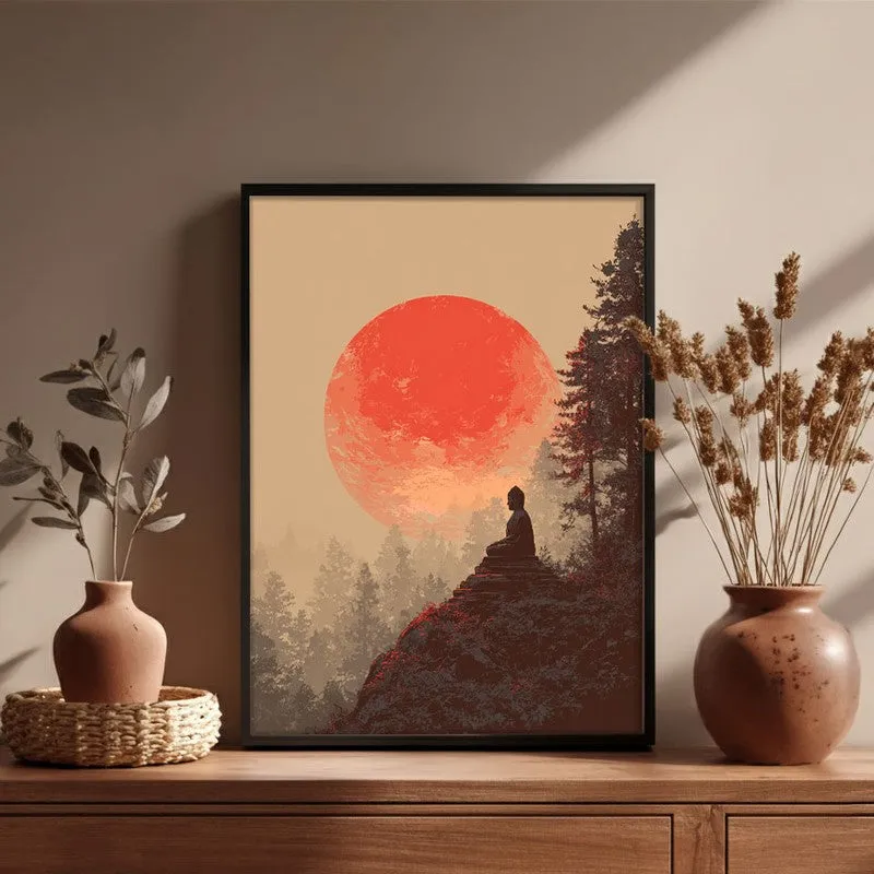 Crimson Sun I Over Silent Peaks Archival Paper Wall Painting With Black Frame media 5