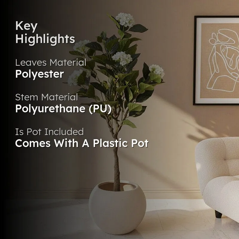 Chic Hydrangea Faux Artificial Plant With Black Plastic Pot - White media 2
