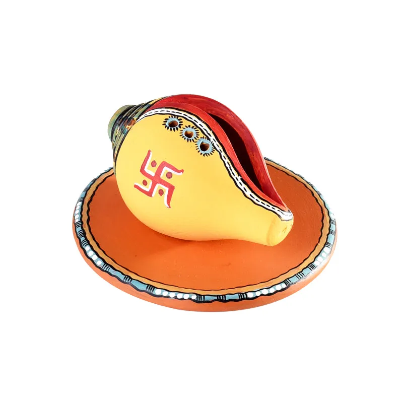 Swastika Conch Incense Holder (Yellow) - Two Piece Set media 4