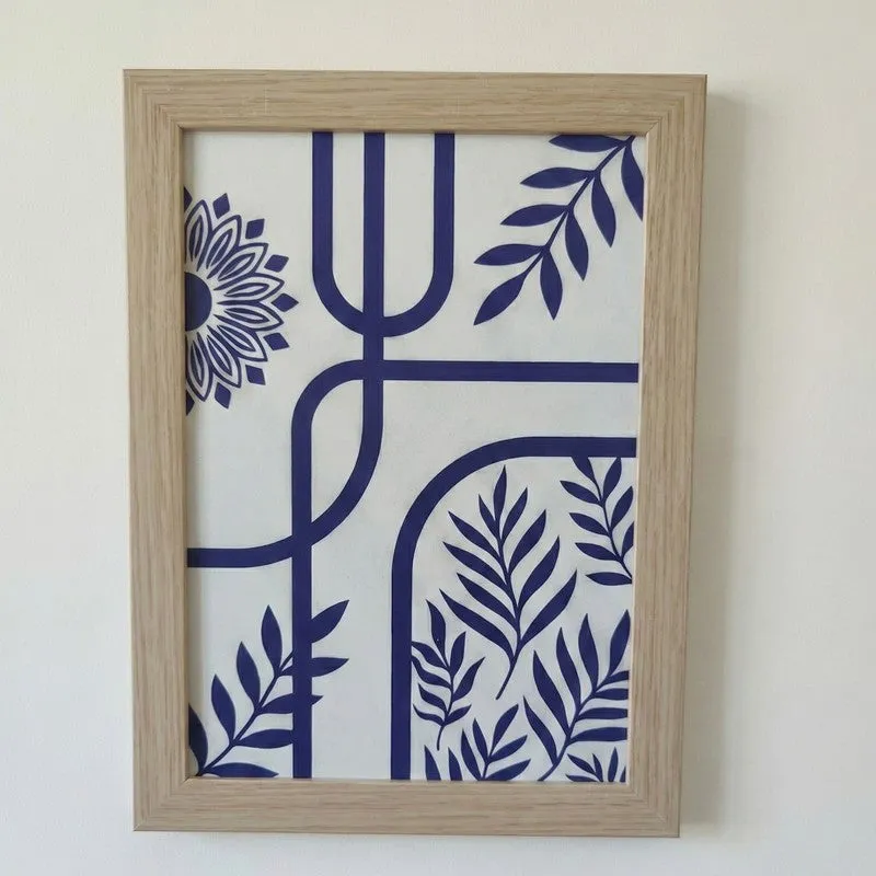 Chic Blue Palette Botanical Wall Painting With Frame - Set Of Three media 6
