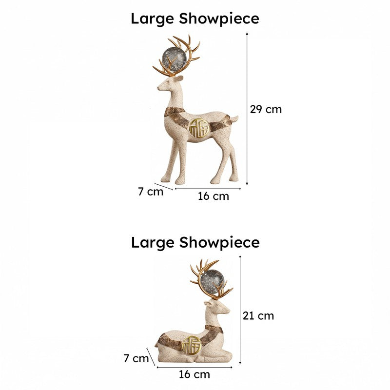 Chrystal Stag Showpiece (Beige) - Set Of  Two media 8