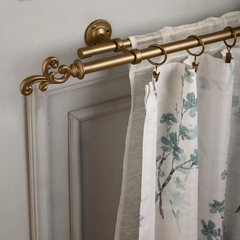 Andalus Duo Extendable 1" Double Curtain Rods With Abstract Finial & Brackets (Gold) media 1