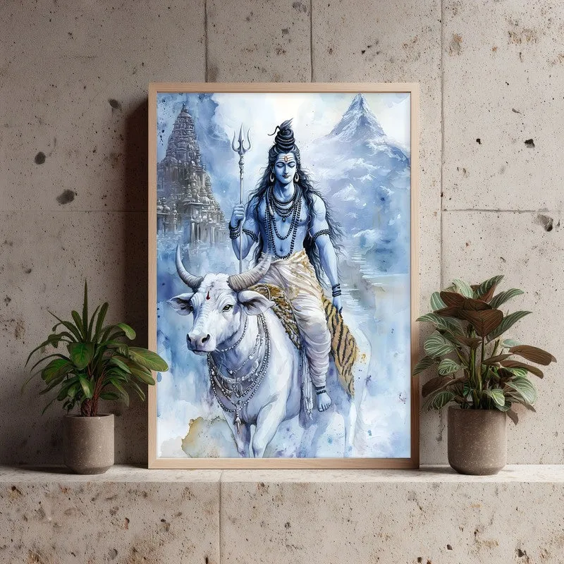 Nandivahana Spiritual Archival Paper Wall Painting - Natural Brown Frame media 3