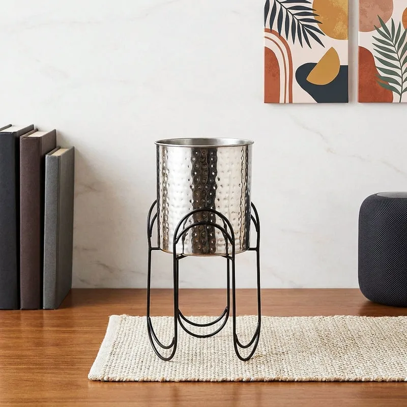 Vyra Stainless Steel Planter - Silver & Black media 1
