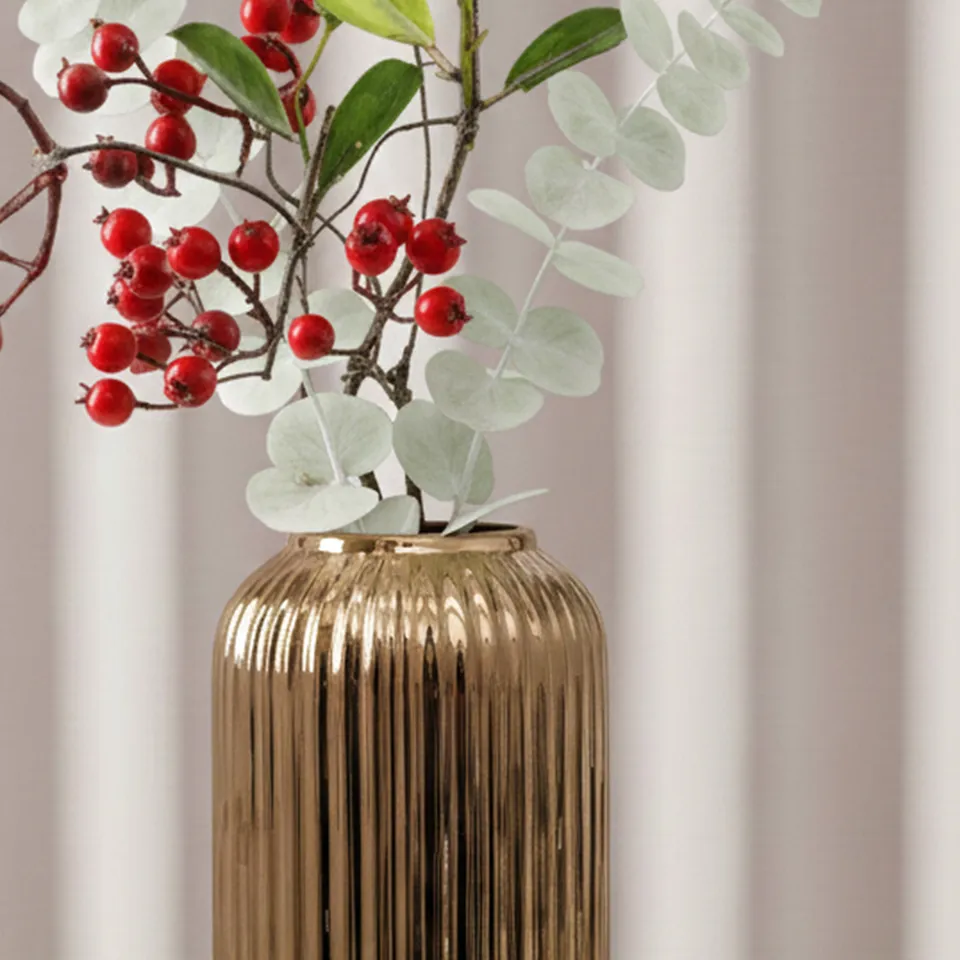 Opulent Ribbed Ceramic Vase - Gold media 3
