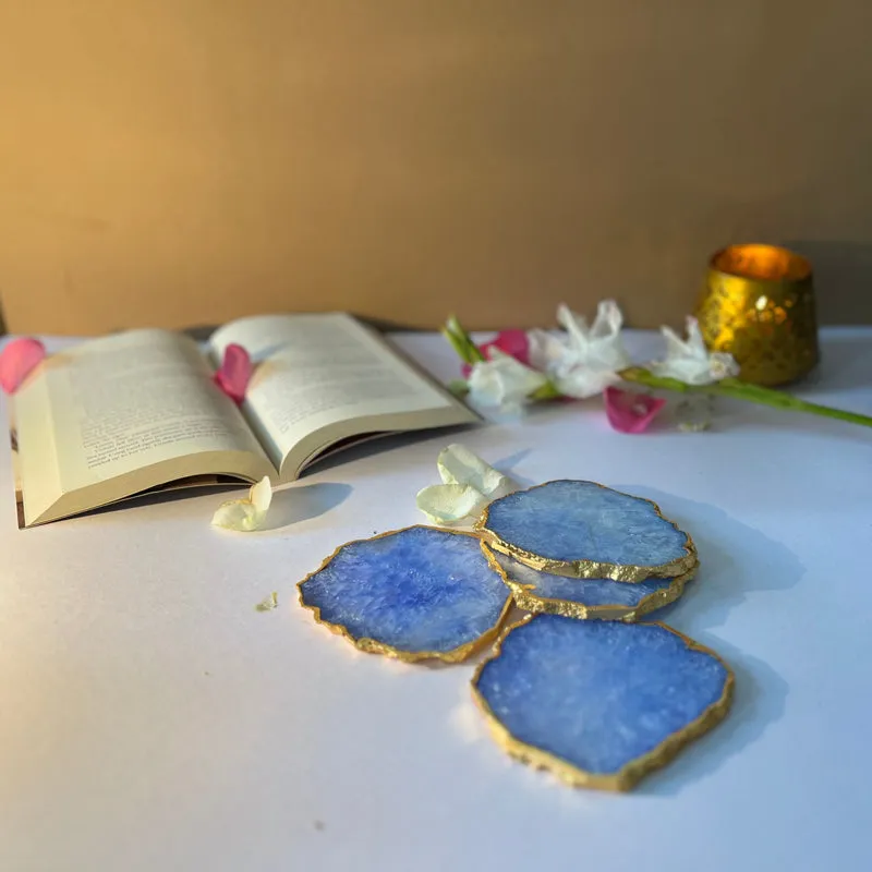 Celeste Handcrafted Crystal Agate Coaster (Blue) - Set Of Four media 1