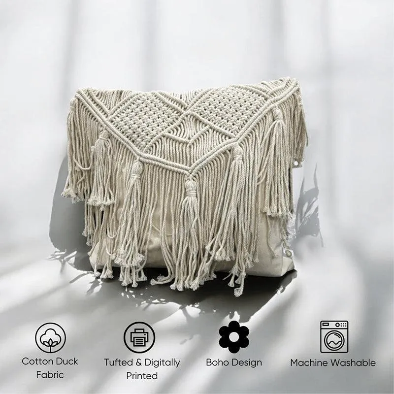 Earth & Twine Macrame Fringed Cotton Cushion Cover media 4