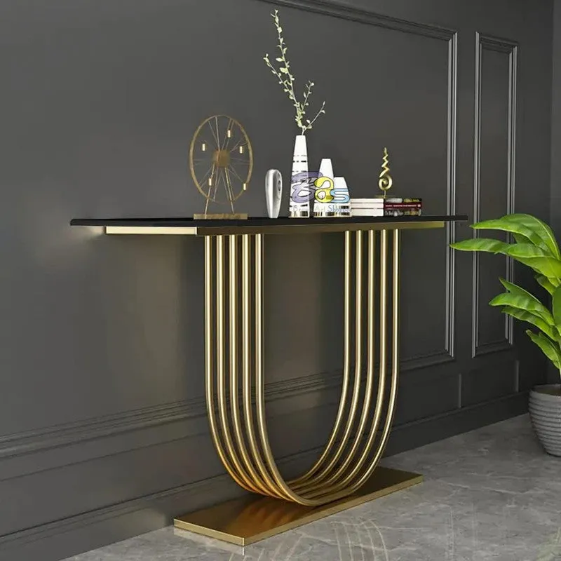 U Shape Metal Console Table with Marble Top (Gold) - Small media 3