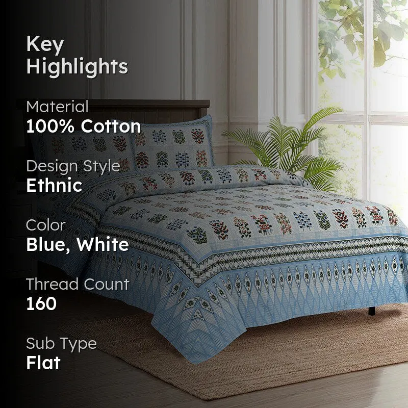 Ishani Breeze Floral Cotton Bedsheet (Blue & White) - 160 TC media 2