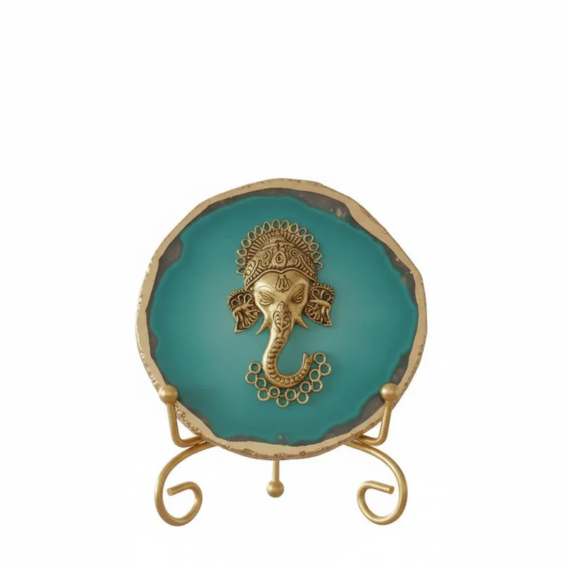 Ganesha Grace Agate Showpiece With Stand - Blue media 3