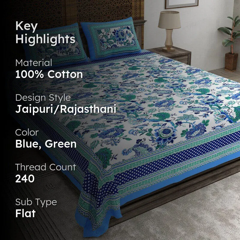 Tonear Cotton Bedsheet (Blue,Green) - 240 TC media 2