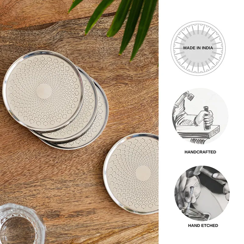 Mughal Mirage Hand-Etched Stainless Steel Coaster - Set Of Four media 5