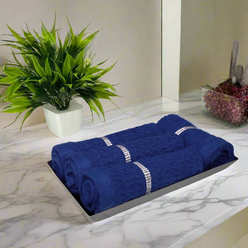 Junia Face Towel (Dark Blue) - Set Of Four - 12 x 12 inch