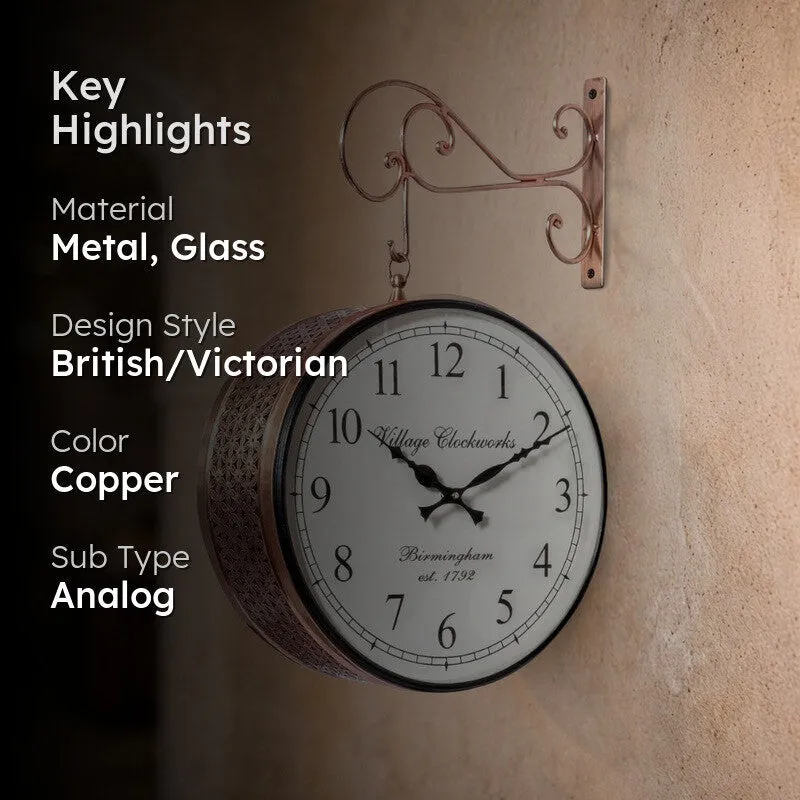Platform Precision Double - Sided Vintage Wall Clock - Copper media 2