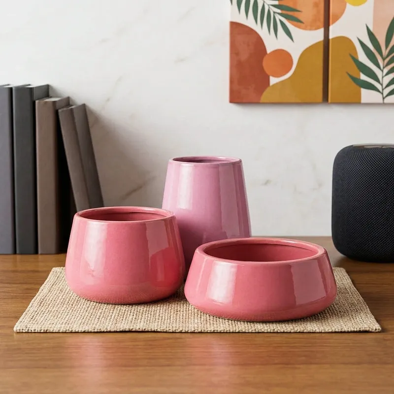 Ugaoo Tulip Fantasy Ceramic Planter (Magenta) - Set Of Three media 1