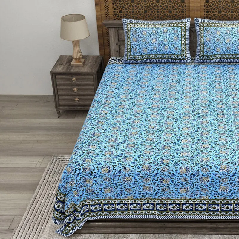 Geora Cotton Bedsheet (Blue,Green) - 240 TC media 3