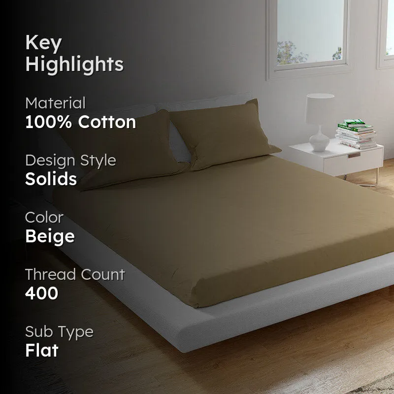 Solid Bliss Percale Solid Cotton Bedsheet (Beige) - 400 TC media 2