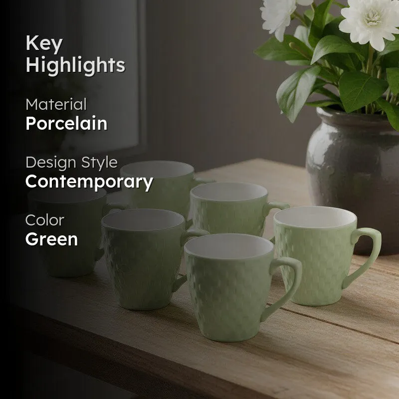 Arviya Porcelain Tea Cup (180 mL Each)/Green)- Set of Six media 2