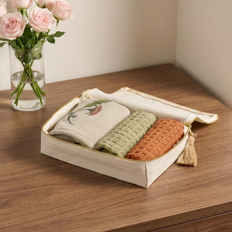Softelle Bamboo Cotton Hand Towels with Canvas Box - Set Of Three