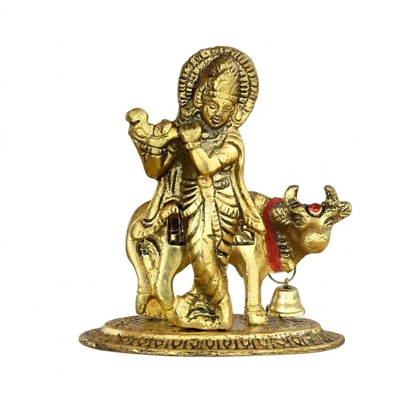 Lord Krishna And Sacred Cow Idol media 5