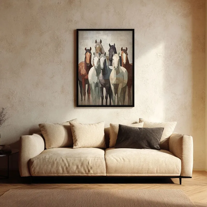 Earthy Horse Wall Painting With Black Frame media 1