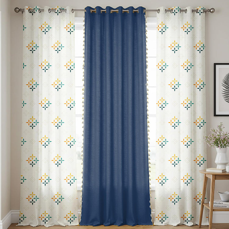 Urban Space Mosaic & Aura Curtain (Indigo,Yellow) - Set Of Three media 2