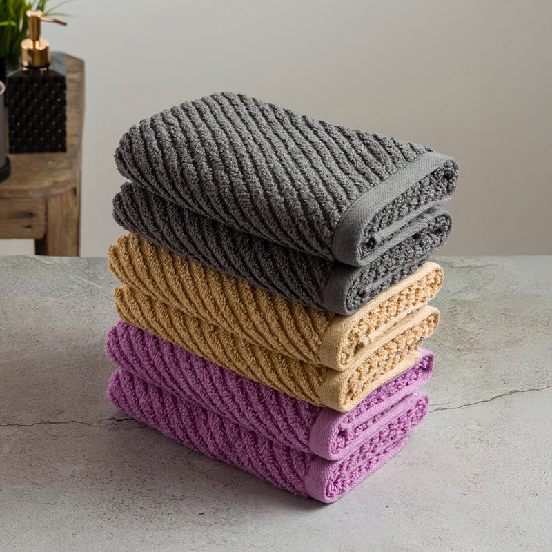 Nautica Riviera Soft Cotton Hand & Face Towel (Dark Grey, Light Tan & Lilac) - Set Of Six media 4