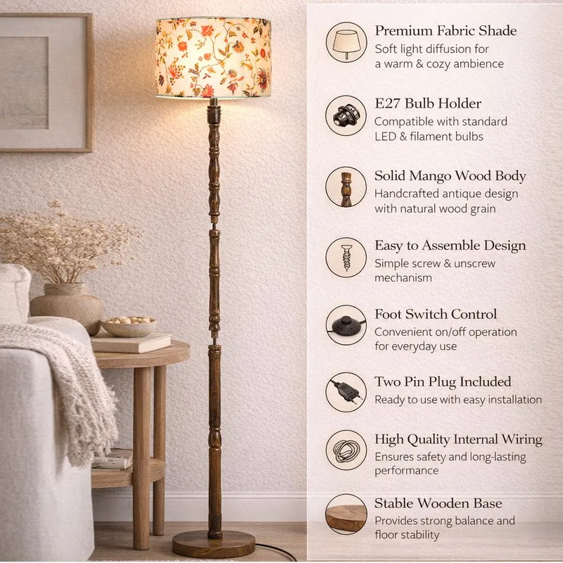 Botanical Charm Wooden Floor Lamp - Ivory & Red media 5