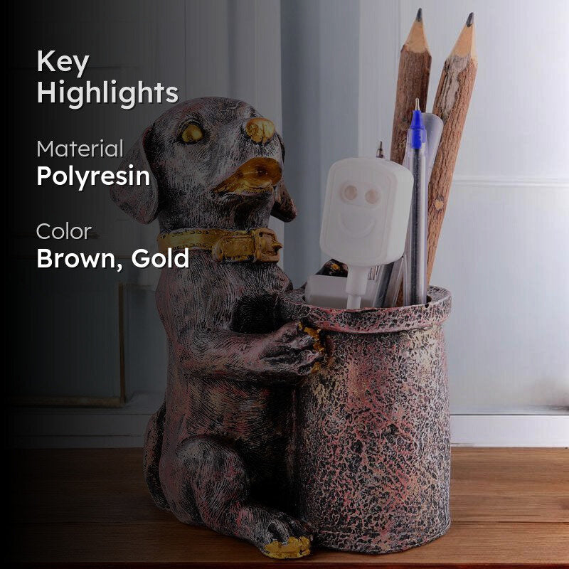 Pen Pal Puppy Painted Polyresin Pen Stand - Copper media 2