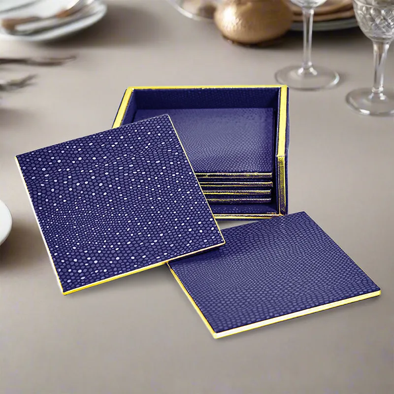 Tisquo Faux Leather Coaster (Blue) - Seven Piece Set media 1