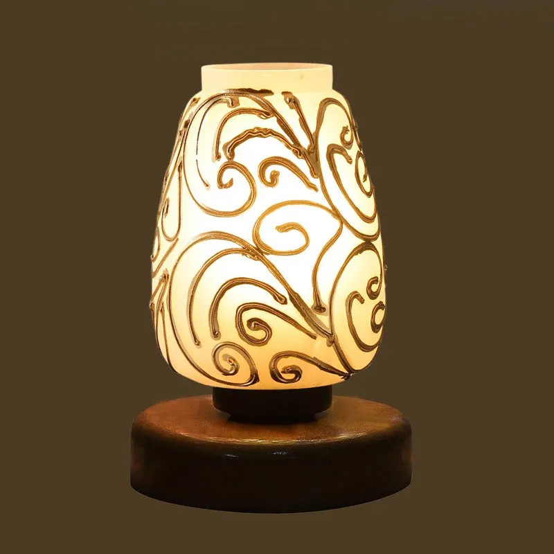Glorene Glass Table Lamp With Wooden Base - White & Gold media 6