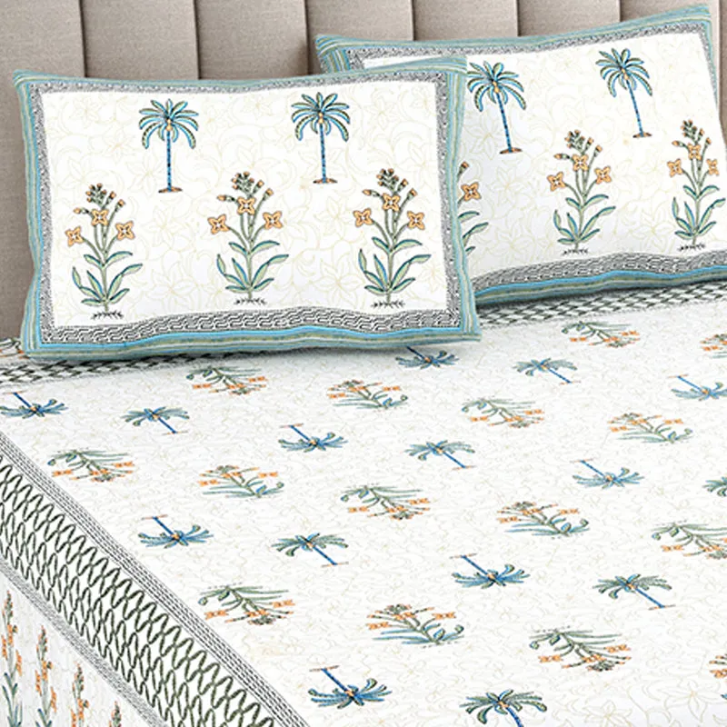Dharitri Cotton Bedsheet (Light Blue) - 180 TC media 3