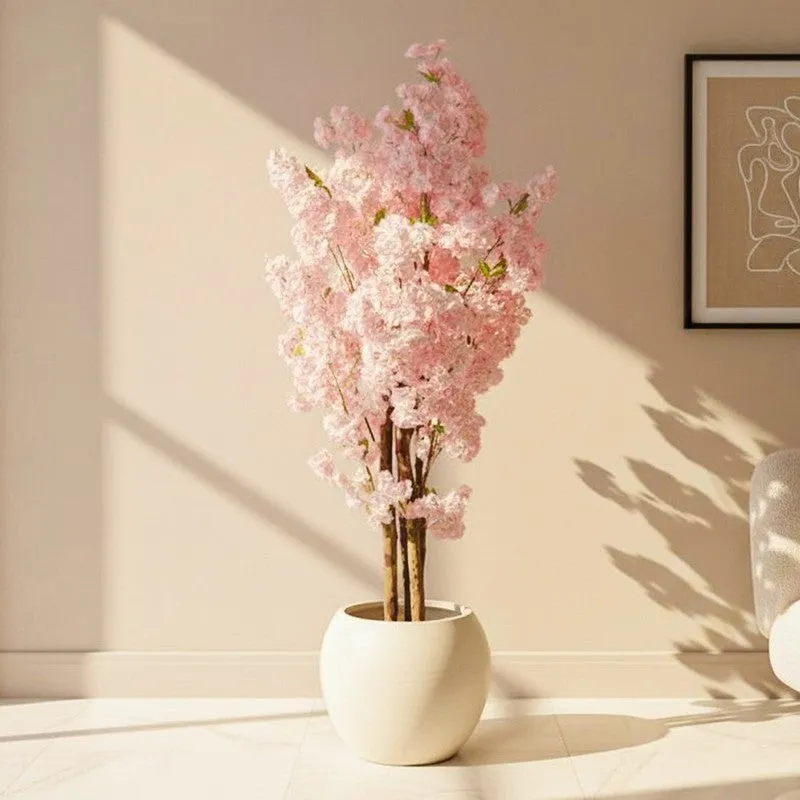 Dreamy Cheery Blossom Artificial Plant With Black Plastic Pot media 1