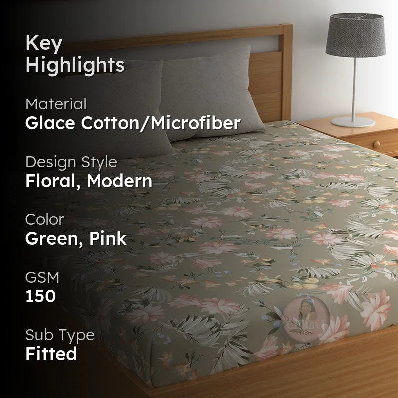 Bedsheet highlights image showing floral design and fitted style