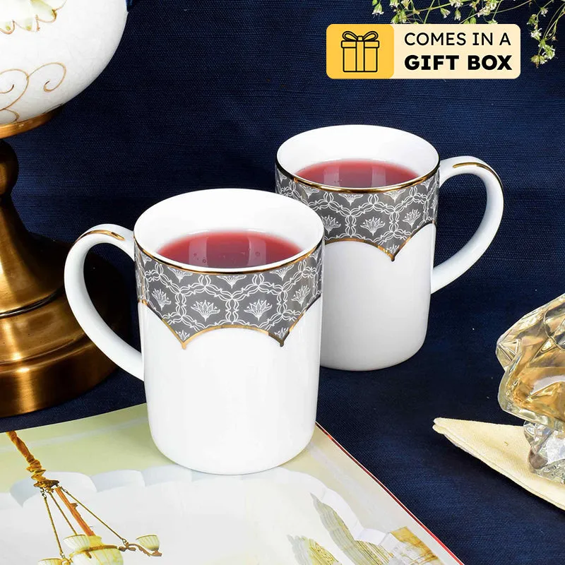 Gilded Legacy Slim 24k Gold Brushed Porcelain Coffee Mug(280 mL Each/Grey) - Set Of Six media 1