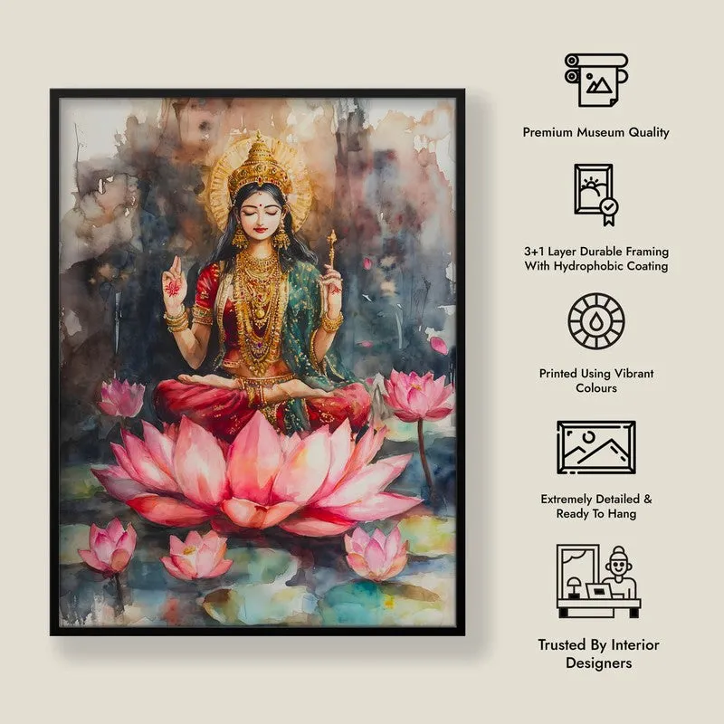 Shri Padmavati Spiritual Archival Paper Wall Painting With Frame - Black media 8