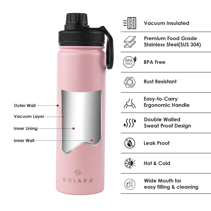 Solara Insulated Stainless Steel Bottle (650 mL) - Pink & Black media 3