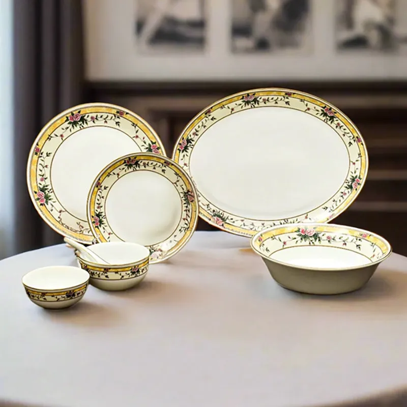 Yesenia 24k Gold Brushed Porcelain Dinner Set - 33 Piece Set media 4