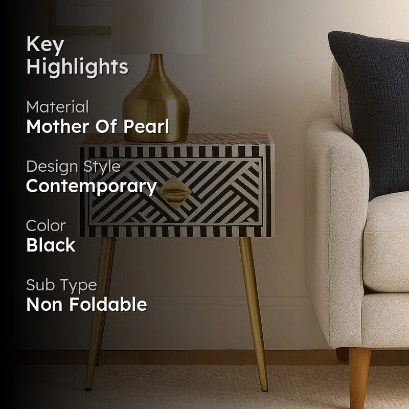 Elegant Black Mother of Pearl Bedside Table media 2